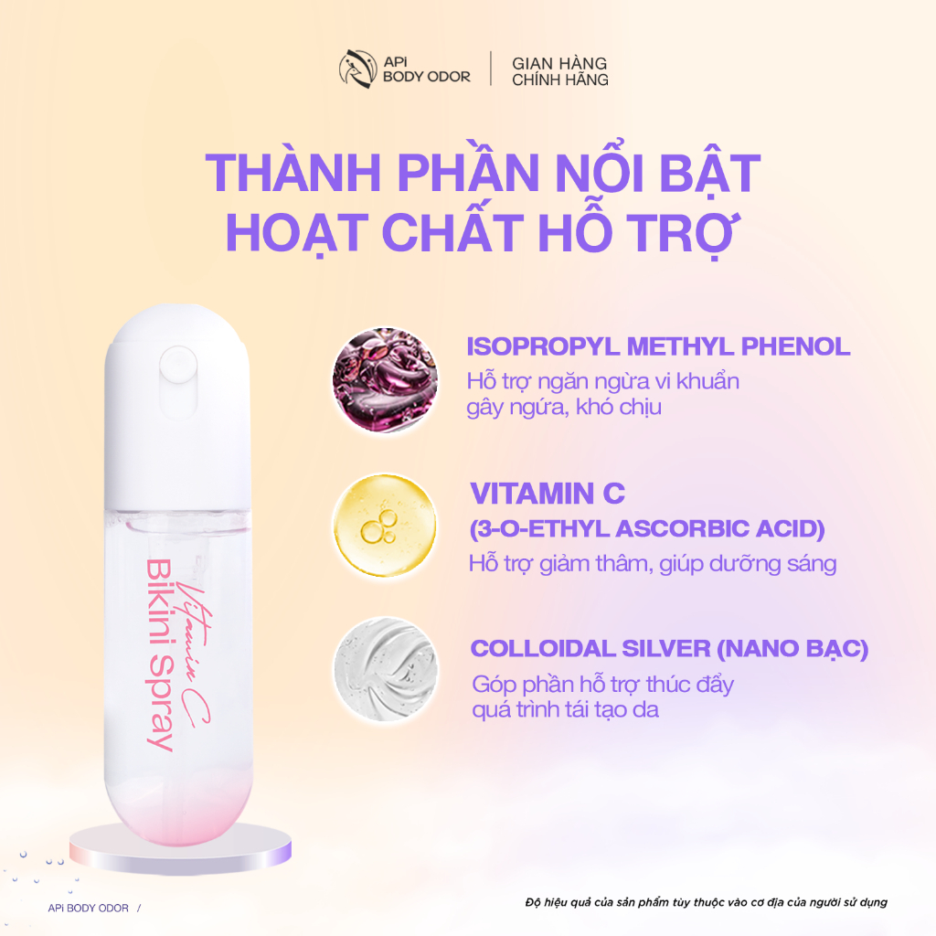 Xịt Bikini khử mùi giảm thâm vùng kín, Xịt thơm Bikini Vitamin C API kháng khuẩn, nước hoa vùng kín
