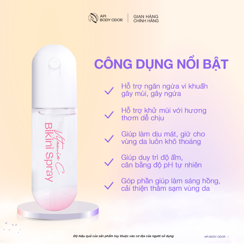 Xịt Bikini khử mùi giảm thâm vùng kín, Xịt thơm Bikini Vitamin C API kháng khuẩn, nước hoa vùng kín