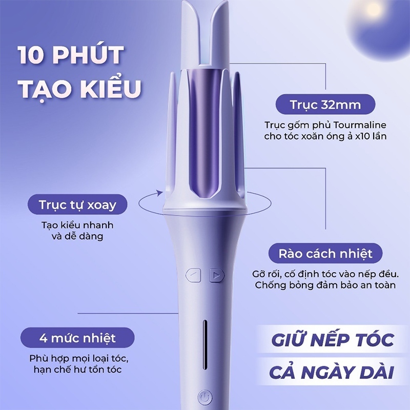 Máy Uốn Tóc Tự Động Chất Liệu Gốm Sứ Chống Bỏng 32mm-Tạo Kiểu Tóc Xoay 360 Độ