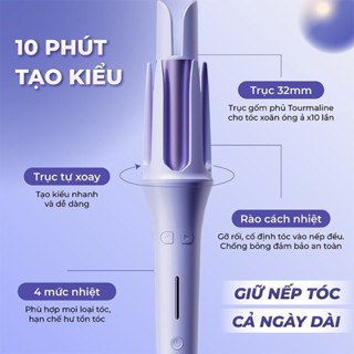 Máy Uốn Tóc Tự Động Chất Liệu Gốm Sứ Chống Bỏng 32mm-Tạo Kiểu Tóc Xoay 360 Độ