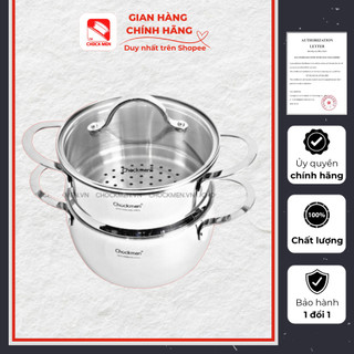 Nồi xửng hấp Chockmen 16cm 20cm inox 2 tầng kèm vung kính phù hợp với mọi loại bếp