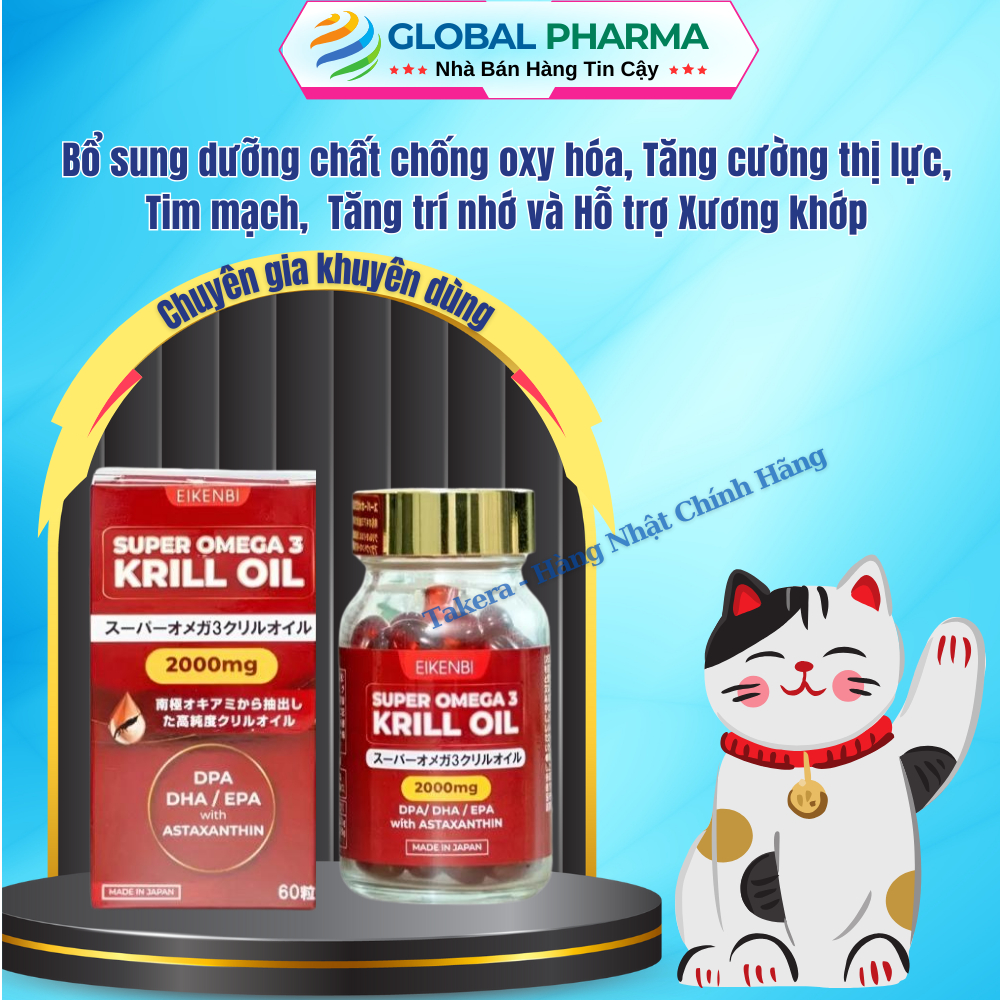 Viên Uống Dầu Nhuyễn Thể Super Omega 3 Krill Oil 2000mg Eikenbi Của Nhật Giảm Mỡ Máu [Hộp 60 viên]