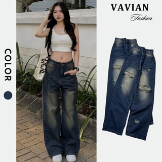 Quần bò jean ống rộng suông xuông nữ jeans cạp cao phong cách, quần jean nữ suông hách dáng - Vavian Store