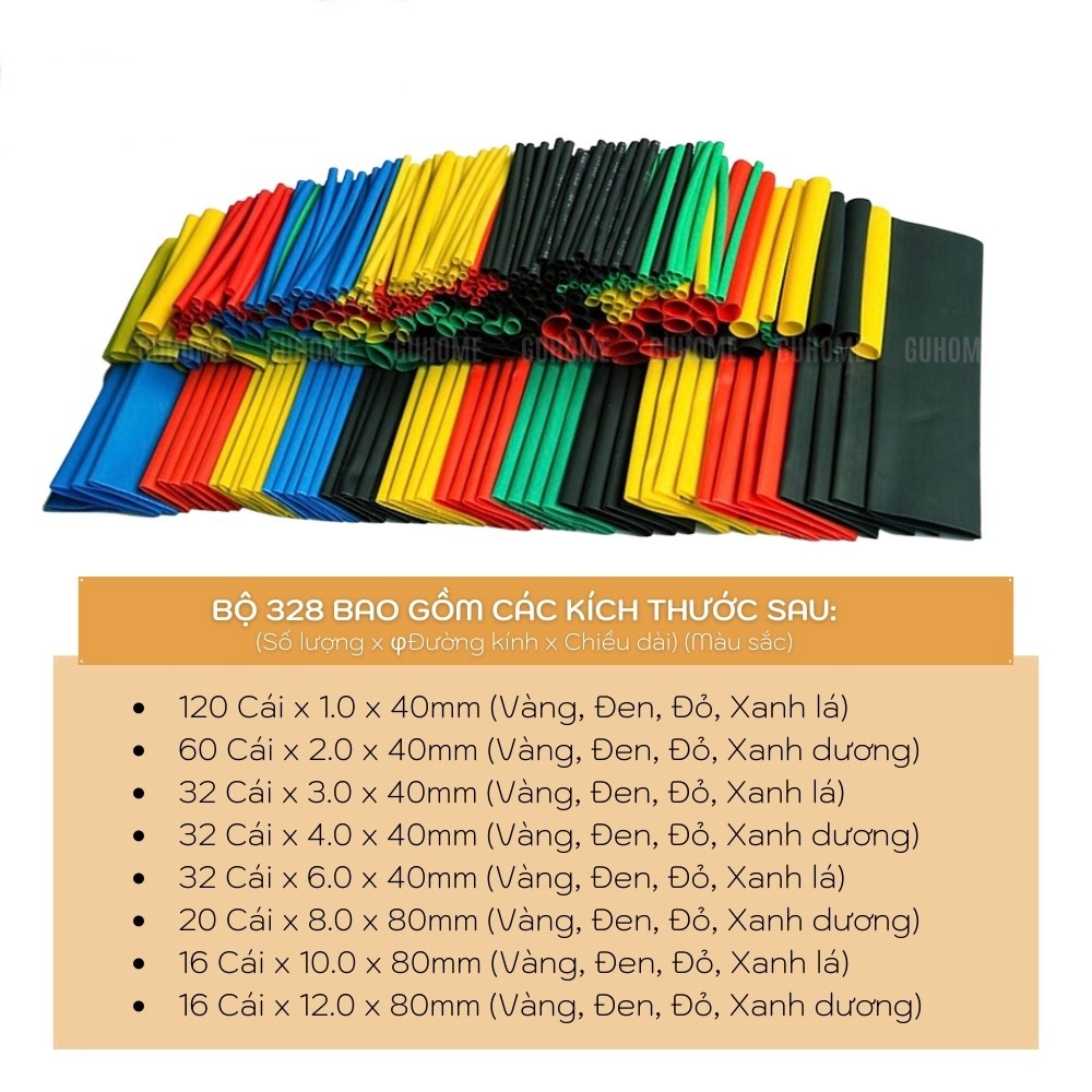 Bộ 328 ống gen co nhiệt nhiều màu