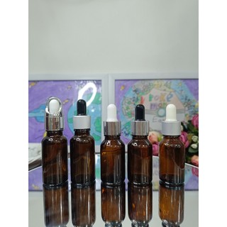 Vỏ chai thủy tinh nâu 5ml 10ml,15ml,20ml,30ml,50ml,100ml bóp trắng khoen bạc