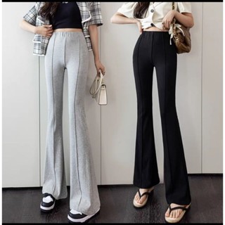  Quần ống loe  TĂM phối gân lưng cao CHẤT THUN TĂM CAO CẤP mùa đông che khuyết điểm đùi to kéo chân phong cách Hàn Quốc 