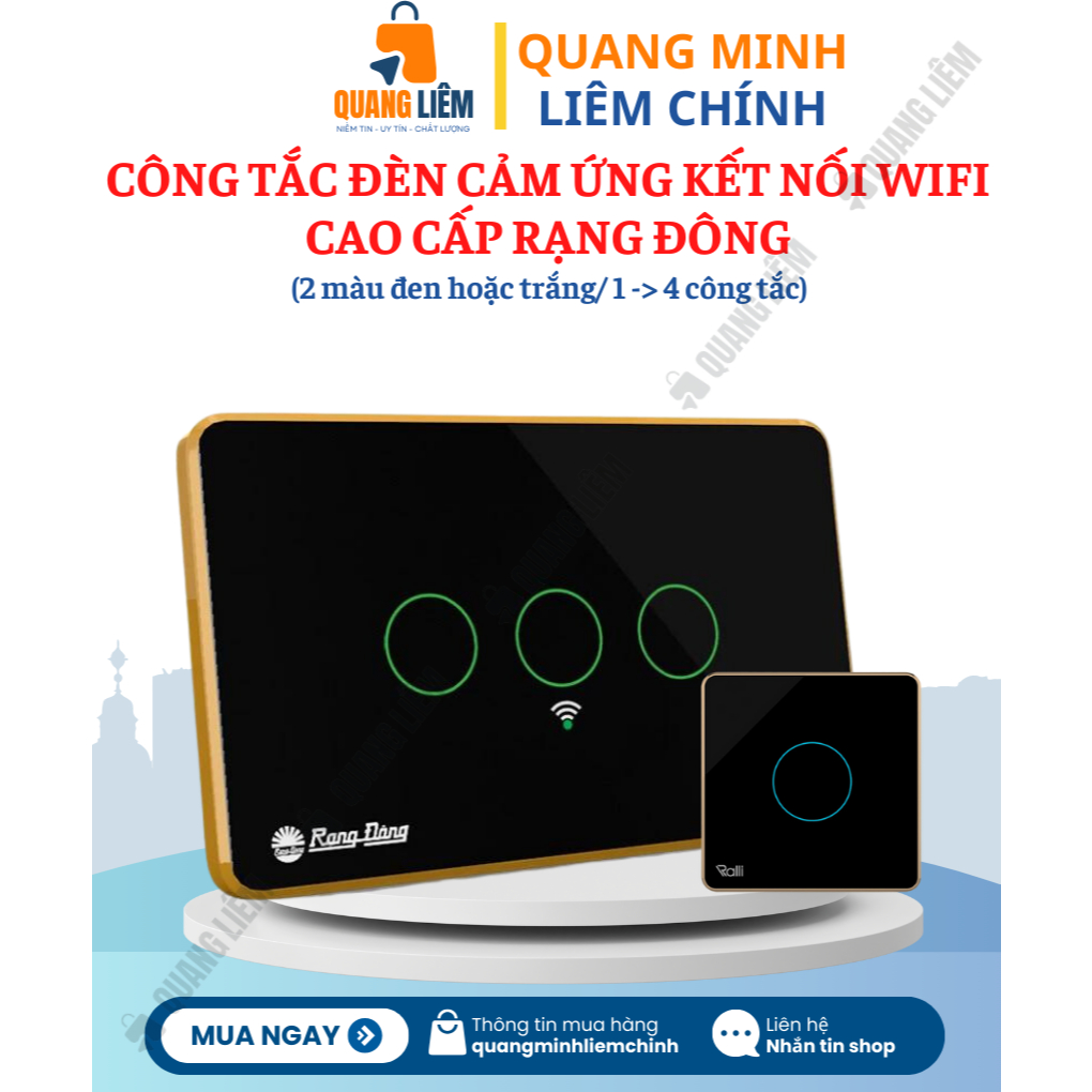 Công Tắc Đèn Cảm Ứng Kết Nối Wifi Cao Cấp Rạng Đông, Màu Đen/Trắng (1 CT, 2 CT, 3 CT, 4 Công tắc) - 