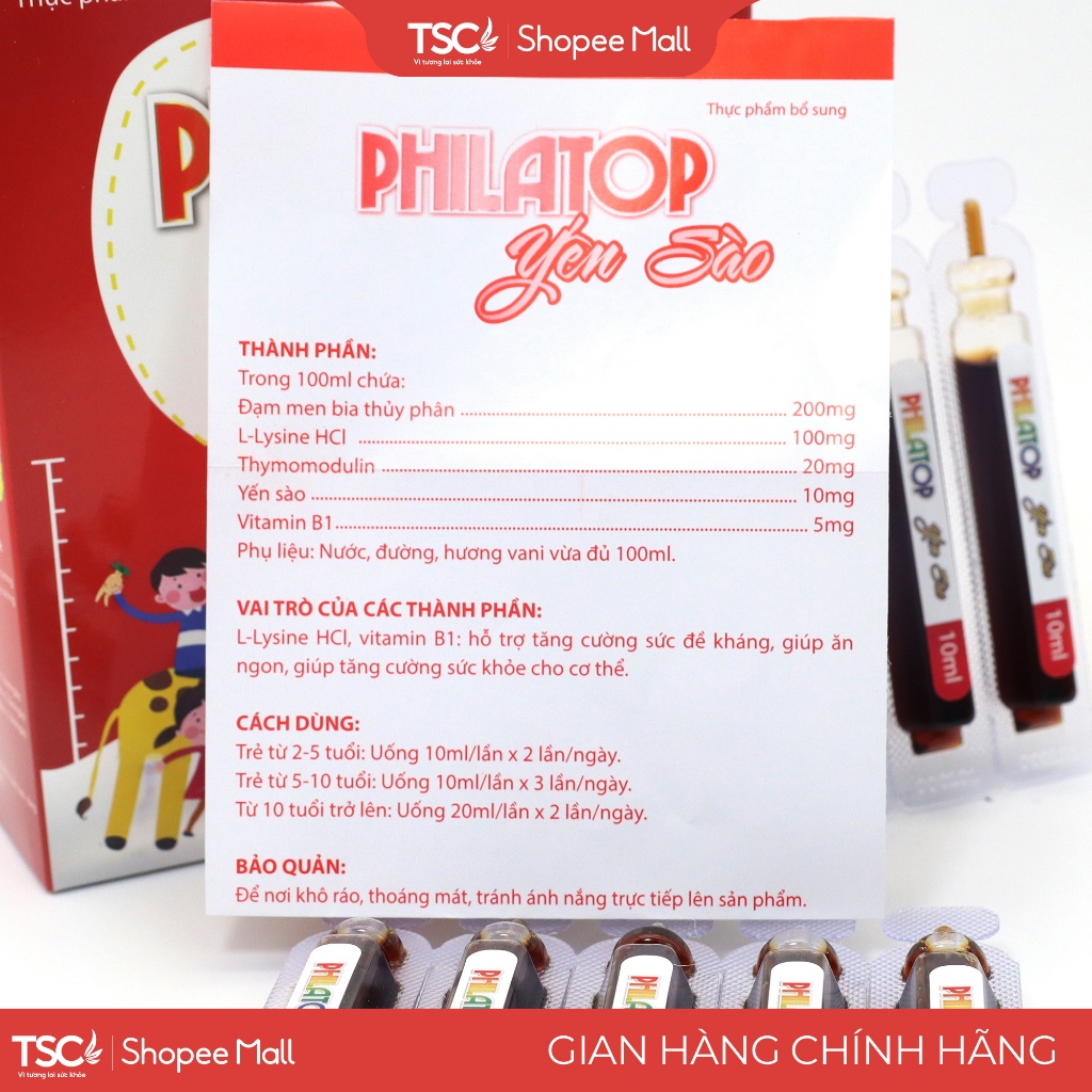 Siro ăn ngon Philatop Yến Sào TSC Group Hộp 20 ống - Giúp tăng cường sức đề kháng, ăn ngon miệng