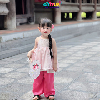 Sét yếm xinh cho bé gái gồm áo yếm 2 tầng kèm quần lụa thoáng mát, đồ bộ cho bé gái diện trung thu, đi chơi đi học