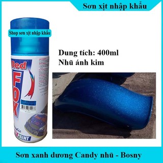 Sơn xịt xe máy , mô tô màu xanh dương candy, xanh dương có nhũ Redfox dung tích 400ml