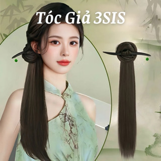 ( ẢNH THẬT ) Ngoặm tóc giả đuôi ngựa thẳng dài kết hợp với búi tóc và kẹp trâm phong cách cổ trang Trung Hoa