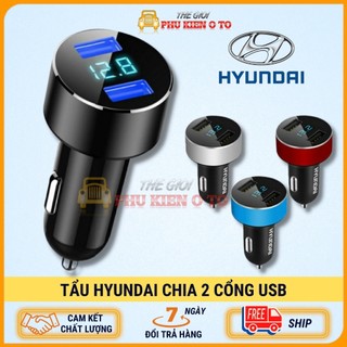 Tẩu Hyundai HY-36 Chia 2 Cổng USB nhỏ gọn sạc điện thoại trên ô tô, có đèn LED theo dõi điện áp