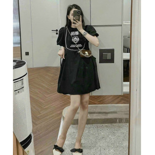 Đầm Mini Tay Bí In Họa Tiết Chữ Thời Trang, Váy Suông Dáng Ngắn Xòe Đi Chơi Cafe Xinh Xắn