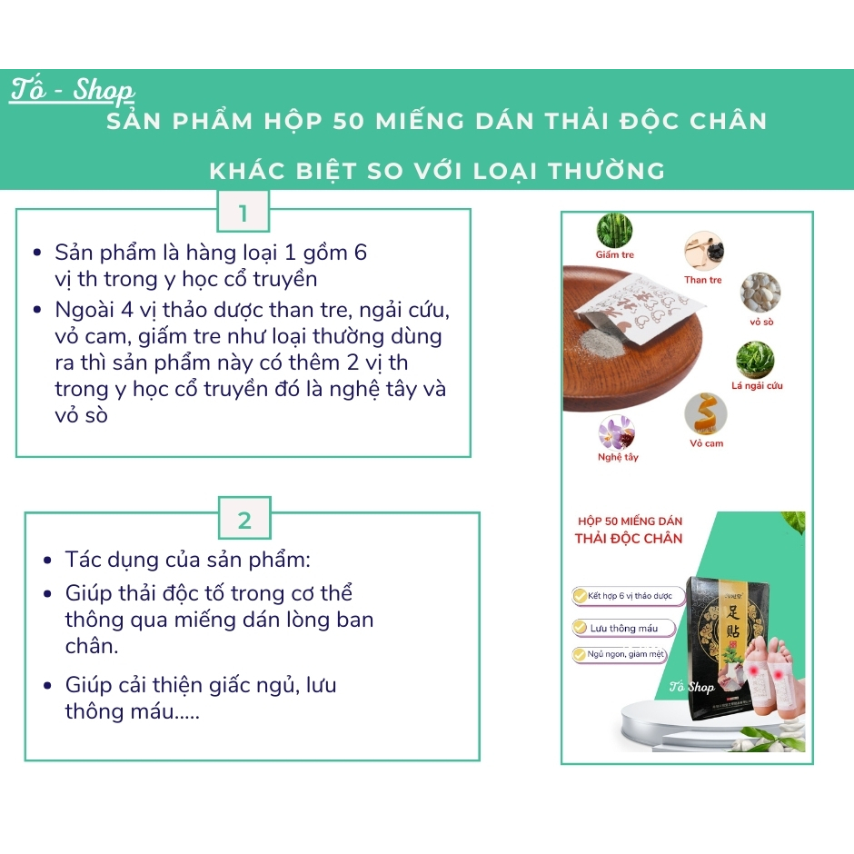 [ Hàng Loại I 6 Vị Thảo Dược ] Hộp 50 Miếng Dán Ngải Cứu Thải Độc Chân