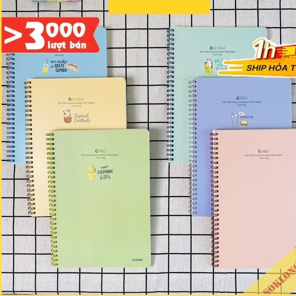Vở 80 trang B5 Klong gáy lò xo bìa nhựa Pastel sổ Klong