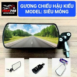 Gương chiếu hậu, Kính hậu kiểu Vuông SIÊU MỎNG. Chân kính 10mm bên trái, có thể lắp vừa rất nhiều dòng xe.