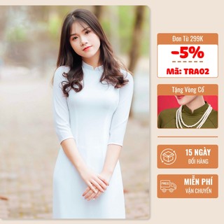 Áo dài trắng nữ học sinh đi học truyền thống cổ cao 2cm đủ size, áo dài lụa chụp ảnh kỷ yếu cấp 3 lụa tây thi lụa mỹ