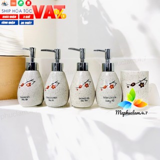 [Hỏa tốc] Bình gốm sứ đựng dầu gội, sữa tắm, nước rửa tay, cốc đánh răng dáng xoài hoa đào cho khách sạn, resort, homest