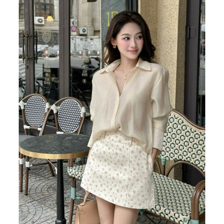 SET ÁO SƠ MI XỐP KEM TAY LOE + CHÂN VÁY HOA NHÍ