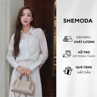 Áo sơ mi trắng nữ shemoda beaded shirt đính đá chất liệu lụa cao cấp thoáng mát