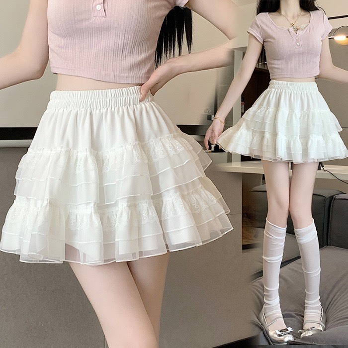 Chân váy ren 2 tầng ngắn chân váy ngắn dáng xòe cạp chun cao hàn quốc chất voan tơ sang chảnh CV239 PANOSI | BigBuy360 - bigbuy360.vn