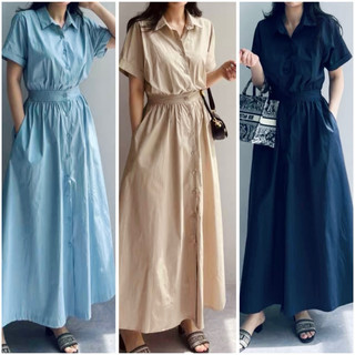 Đầm sơ mi basic bo eo 3 màu, váy công sở, váy dạo phố vnxk xuongvnxk