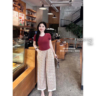 Set bộ áo croptop tay ngắn + quần dài hoa nhí phối viền bèo 0824 thaotranshop90