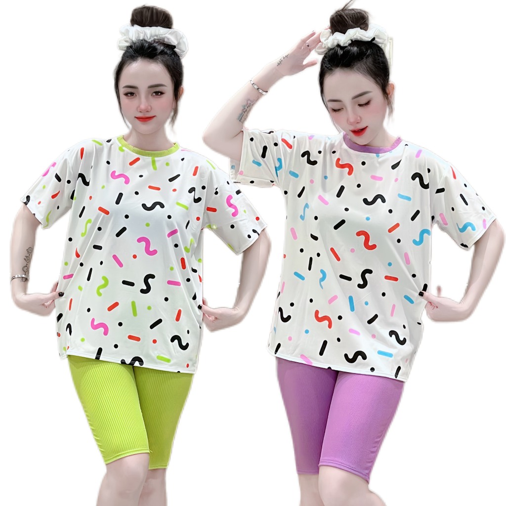 Bộ đồ lửng ngố áo thun cotton quần thun gân mặc nhà, họa tiết đơn giản size từ 45-70kg - TK338