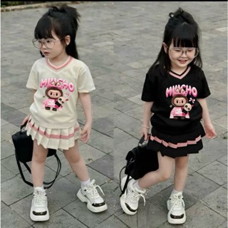 SET VÁY XẾP LY LABUBU DỄ THƯƠNG. VÁY THỜI TRANG CÓ LÓT QUẦN CHO BÉ 9-44KG.