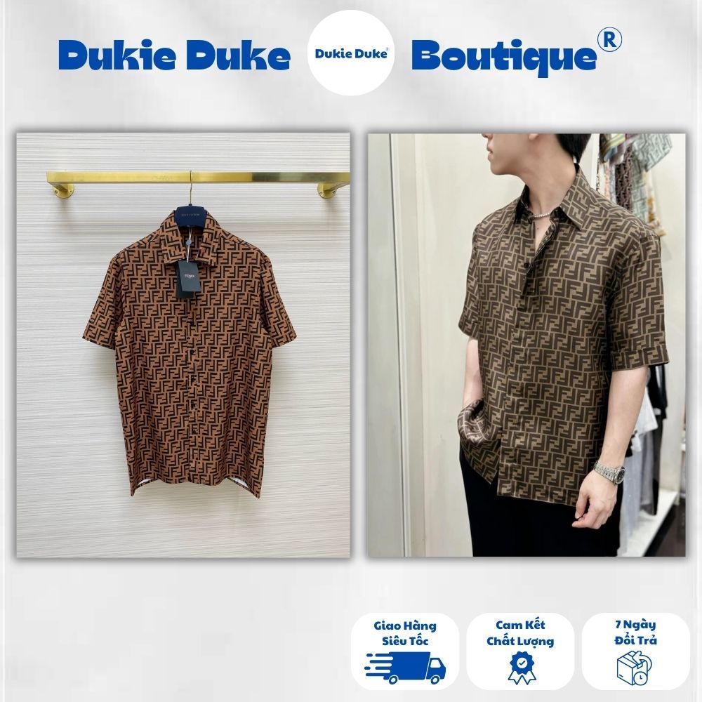 Áo Sơ Mi Tay Ngắn Nam Fen Di Họa Tiết Logo Full Áo Siêu Nét - Áo Sơ Mi Tay Ngắn Fen Đì Họa Tiết Sang