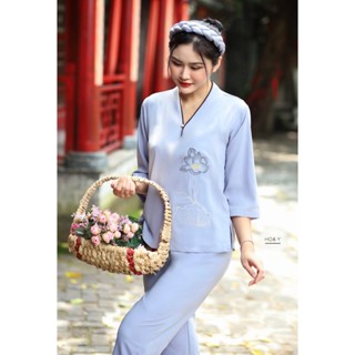  DL102 MÀU LAM  Họa Y Pháp Phục  Đồ Lam Đi Chùa Top Quần Áo Thời Trang Cho Phật Tử Nữ đủ size 