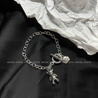 Vòng tay dây xích phối charm con gấu - ảnh thật molee.store