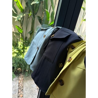 Áo khoác blazer màu vàng / đen / xanh dương có túi vải linen Lovadova GB0202
