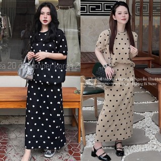 Set len chấm bi chân váy dài #301 lên dáng bao xinh hàng QC freesize