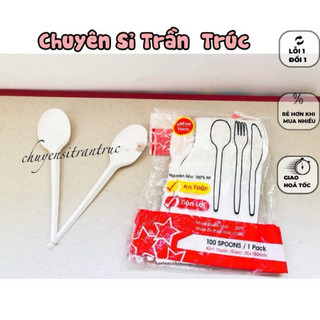 Gói 100 Muỗng nhựa Gia tường, thìa nhựa cao cấp Gia Tường 15cm,muỗng nhựa dùng 1 lần, muỗng cơm