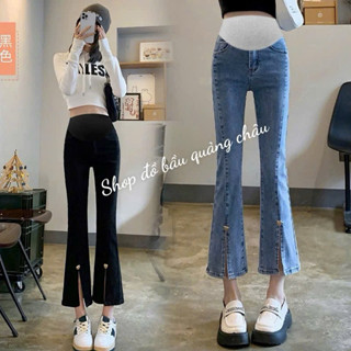 Quần jean bà bầu, quần bầu ống loe xẻ tà trước siêu đẹp ( hàng qccc)