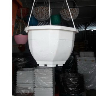 Chậu trắng cao cấp - chậu loại dày - có  kèm dây treo ban công - chậu lục giác - 21x15x11