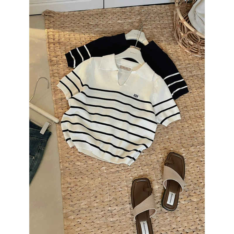 Áo polo len kẻ (ảnh thật/ có sẵn)