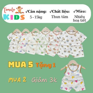 Combo 5 bộ quần áo trẻ em bộ ba lỗ bé trai bé gái mặc hè cho bé từ 4kg đến 14kg đồ bộ bé trai bé gái