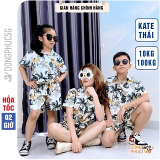 Đồ đi biển nam nữ cặp đôi hay nhóm gia đình set gồm áo và quần hoa lá vải Kate Thái | DONGPHUCSG