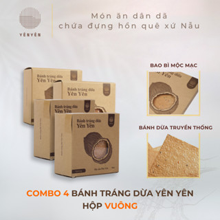  COMBO 4 HỘP VUÔNG - Bánh Tráng Dừa Yên Yên - đặc sản Phú Yên - Thơm Ngon Siêu Tiện Lợi 