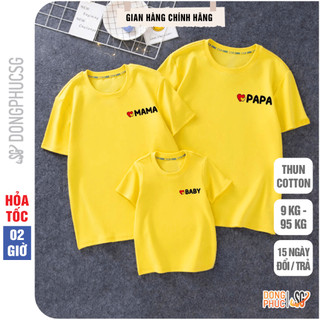 Áo thun gia đình 3/4/5 người đồ đồng phục gia đình giá rẻ chất cotton mềm mịn phông màu vàng GD316VD
