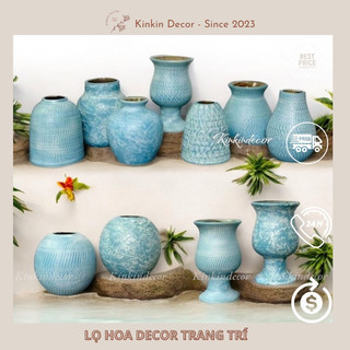 Lọ hoa decor ,bình cắm hoa gốm Bát Tràng men rustic ,xanh pastel