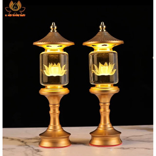 [HÀNG SẴN] CẶP 2 CÂY ĐÈN LED HOA SEN PHA LÊ THỜ CÚNG TRANG TRÍ