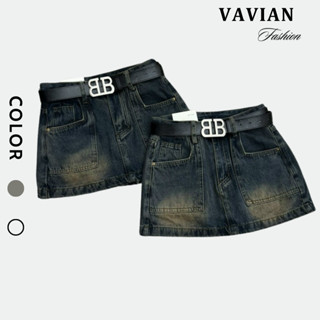 Chân váy ngắn chất jean màu xanh hai màu đậm - nhạt, chân váy ngắn có quần trong thiết kế túi vuông siêu cá tính