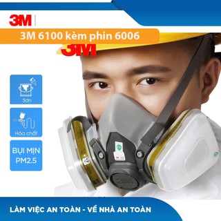 Mặt nạ khẩu trang phòng độc 3M 6100 kết hợp Phin lọc 6006 - Phun thuốc sâu, môi trường ô nhiễm, hóa chất Amoniac NH3