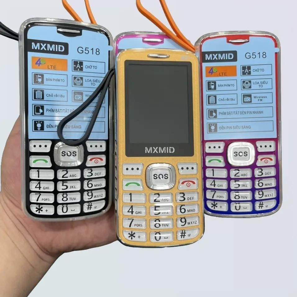 Điện thoại người già MXMID G518 (Máy Dùng Cho Sim Viettel), 2 sim [ 4G ] chữ to, bàn phím to, loa si