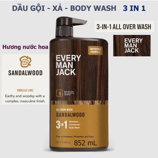 Dầu Gội và Xả, Sữa Tắm hương nước hoa SandalWood - Every Man Jack, Cân Bằng độ pH, muợt tóc, sạch gàu.