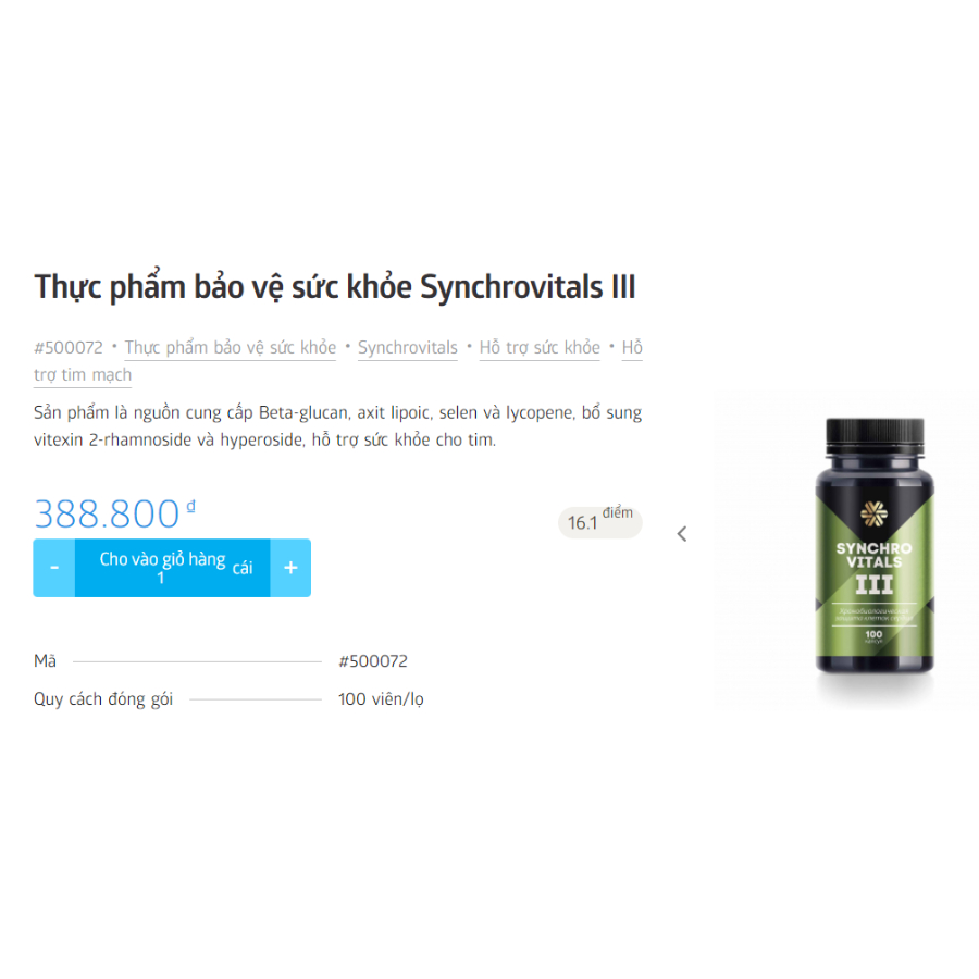[ Mẫu cũ - Hỗ Trợ Tim Mạch ] Syn 3 - Viên uống bảo vệ tim mạch Synchrovitals III siberian – 100 viên
