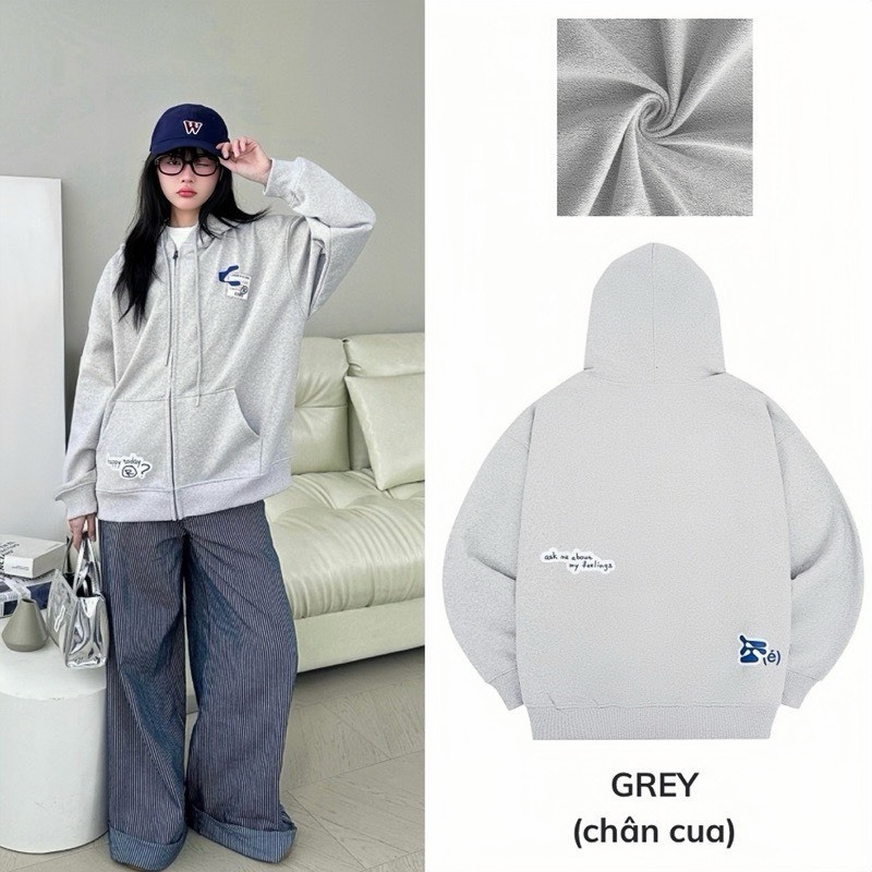 Áo hoodie zip feeling cinder form rộng chất nỉ bông . Áo khoác nỉ nam nữ mặc đẹp